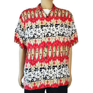 Aloha Hut Surfboard Palms Hibiscus Flowers XL Rayon Hawaiian Aloha Shirt
